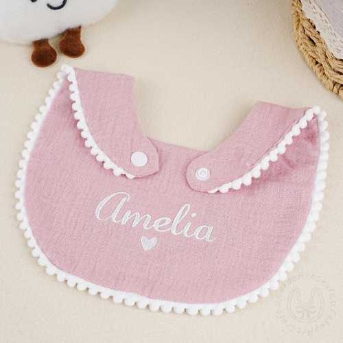 Custom Heart Baby Girl Bibs, Embroidered Name Baby Bibs, First Birthday Bibs, Muslin Cotton Baby Bibs,Newborn Bib with Name,Baby Shower Gift