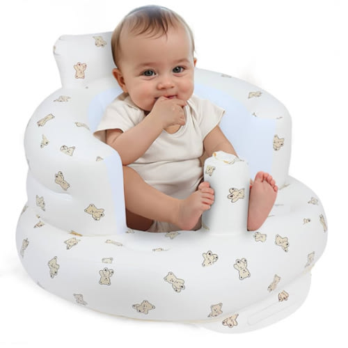 Inflatable Baby Seat for Babies 3 Months & Up, Baby Floor Seats for Sitting Up, Baby Seats for Infants, Blow Up Baby Chair with Built in Air Pump - Bear
