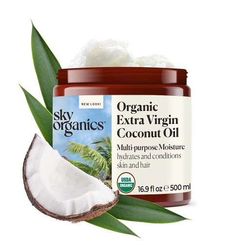 Sky Organics - Organic Coconut Oil for Skin & Hair, 16.9 fl oz - Multipurpose Hair Oil & Body Moisturizer - Vitamins, Antioxidants & Fatty Acids - Vegan, Cruelty Free - Extra Virgin, w ebook
