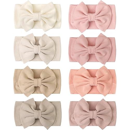 CÉLLOT 8 Colors Super Stretchy Soft Knot Baby Girl Headbands with Hair Bows Nylon Head Wrap For Newborn Baby Girls Infants Toddlers Kids