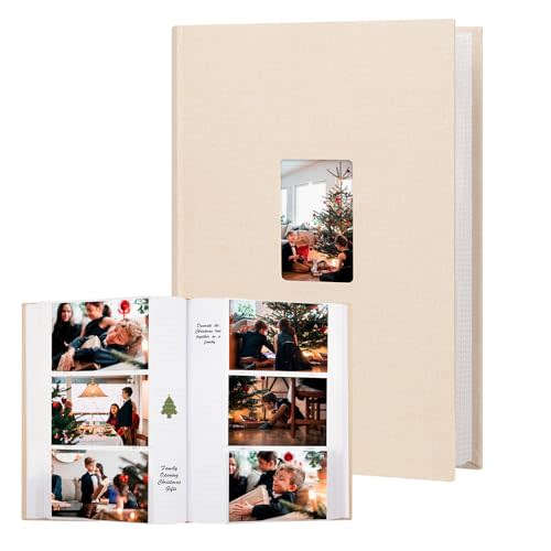 Photo Album 4x6 450 Photos with Writing Space,4 x 6 Photo Book Linen Cover with Front Window, 4x6 Picture Album, 450 Photos Photo Album Book for Wedding Kids Travel Family Baby Pictures (Beige)
