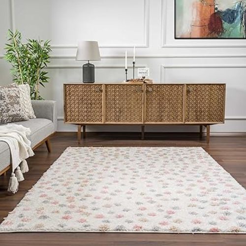 Hauteloom Cansu Living Room, Bedroom Area Rug - Contemporary - Plush Pile - Light Gray - 6'7" x 9'