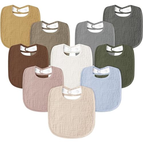 Susurration Muslin Baby Drool Bibs 10Pack Soft Square Adjustable Bandana Bibs for Unisex Baby Girls & Boys