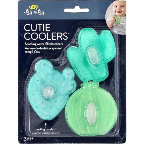 Itzy Ritzy Water-Filled Teethers - Cold Cutie Coolers Textured On Both Sides to Massage Sore Gums & Emerging Teeth - Can Be Chilled in Refrigerator, Set of 3 Green Cactus Water Teethers