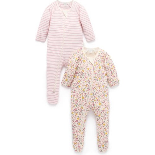 2 Pack Basics Printed Zip Footie Girls, 6-12M