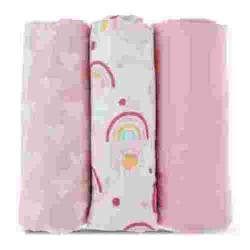 Parent's Choice Muslin Extra Large Swaddle 3-Pack, Rainbow, Pink & White, Infant Girl