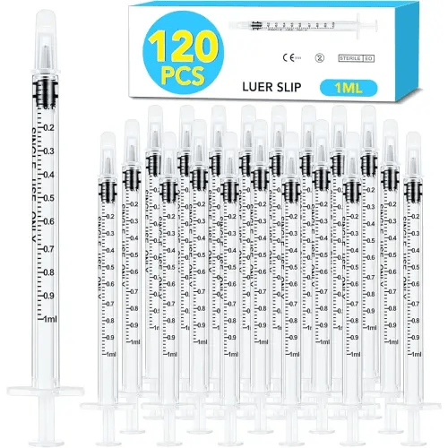 120 PCS 1ml Syringe with Cap for Liquid,Oral Syringe without Needle for Medicine Dropper, Colostrum Collect, Feeding Pets, Liquid Measuring, Individually Sealed, Luer Slip