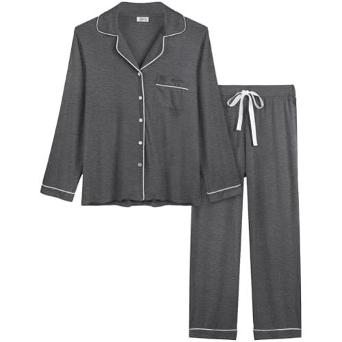 Cherrydew Women Cooling Breathable Pajama Bamboo Viscose Soft Sleepwear Long Sleeve Button Down Loungewear Moisture Wicking