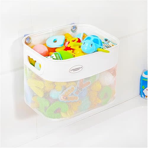 Quick Scoop Baby Mesh Bath Toy Storage, 2X Capacity & Large Opening Toy Organizer, Toddler Bath Gift & Bathtub Toy Holder (White)