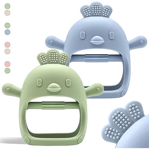 Baby Teething Toys by Komfy LilLove | Non-Toxic Infant Toys 0-6 6-12 Months | CPC Certified Teething Mitten | No Drop Teether for Baby Teething Relief | Baby teether Toys | Teething Pacifier - 2 Pack