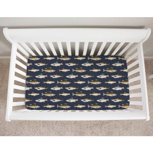 Fishing Crib Sheet, Crib Sheets Boy, Baby Boy Crib Bedding, Fishing Nursery, Navy Blue Crib Sheet, Fishing Crib Bedding, Fish Crib Sheets