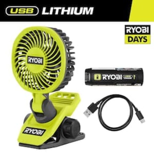 USB Lithium Clamp Fan Kit with 2.0 Ah USB Lithium Battery and Charging Cable