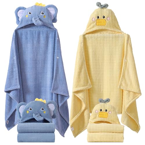 INSPEAUTY 2-Pack Toddler Hooded Bath Towels - Large 55''x27.5'' Coral Fleece Soft Baby Towels for Ages 0-5 Years Boys & Girls, Super Absorbent for Newborns, Toddlers & Kids