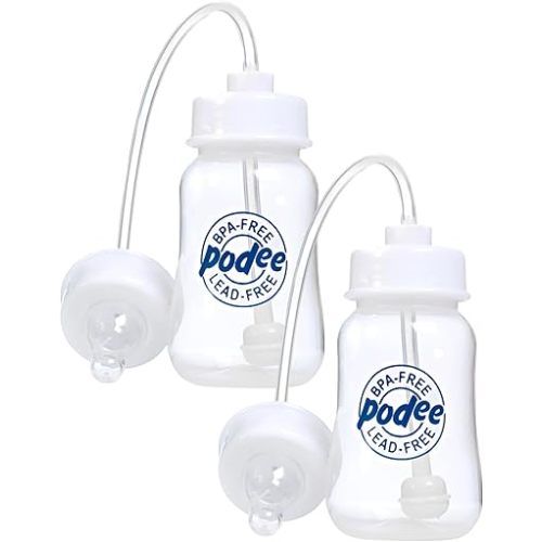 Hands-Free Baby Bottle - Anti-Colic Self Feeding Baby Bottle System 4 oz (2 Pack - Podee Blue)