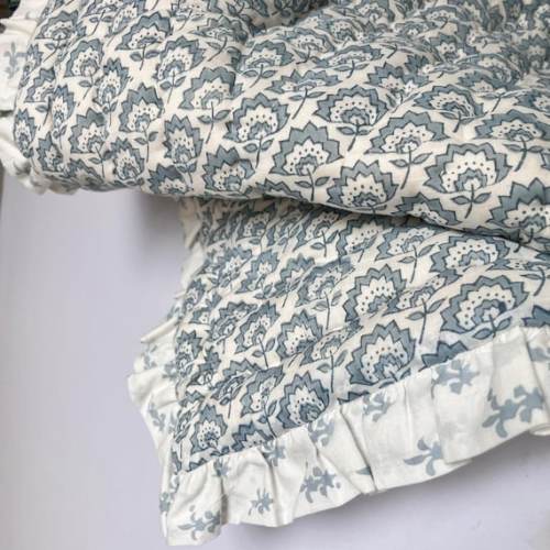 Hand Block Printed Ruffle Baby Quilt : Reversible Floral Boho Bedspread - Etsy