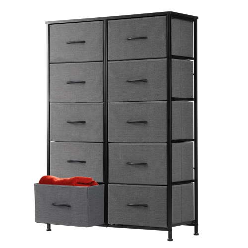 Modern 10 Drawer Fabric Dresser, Chest of Drawer Organizer Storage Cabinet for Bedroom Clothes Closet, Entryway,Gray