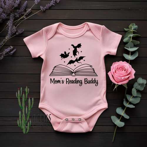 Moms Reading Buddy with Dragons, Booktok, Fourth Wing, Baby Boy Onesie, Baby Girl Onesie
