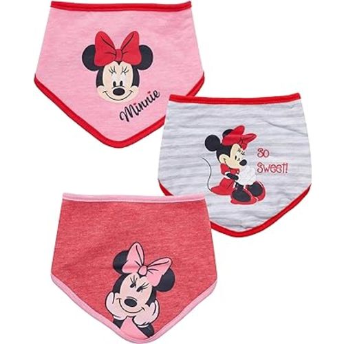 Disney Baby Girls' Bandana Bibs 3 Pack Set for Feeding, Teething, and Drooling, Red/Grey/Pink