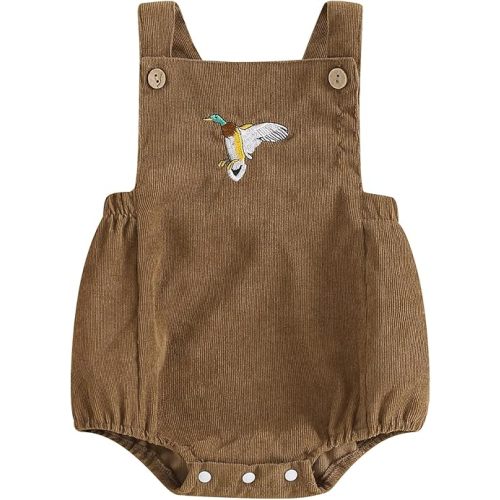 Pudcoco Infant Baby Boys Girls Overalls Sleeveless Mallard Duck Embroidery Corduroy Rompers Newborn Summer Outfit