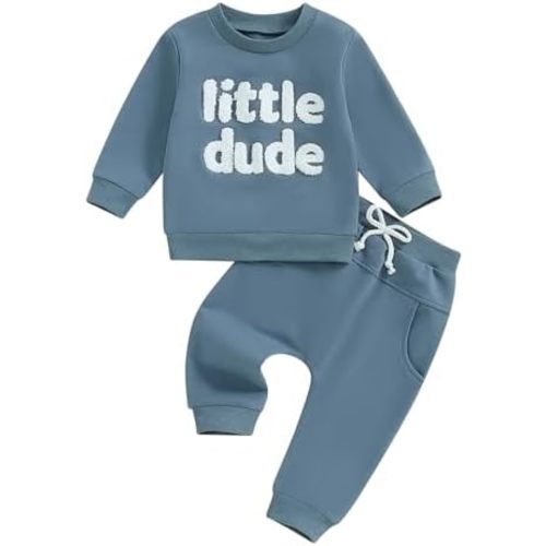 Mandizy Toddler Baby Boy Fall Winter Clothes Long Sleeve Letter Embroidery Sweatshirt Pants Set Little Dude Baby Outfit