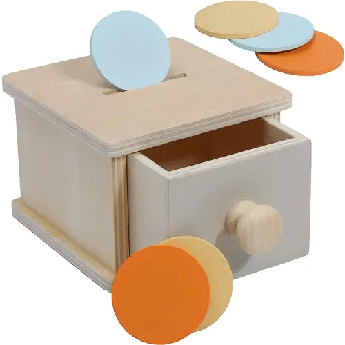 Montessori Mama Montessori Coin Box, Montessori Toys for 1 Year Old Toddler Coins, Baby Wooden Montessori Toy Ball Infant Drawer Drop
