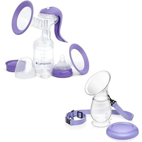 Lansinoh Manual Breast Pump and Silicone Breast Pump Bundle for Breastfeeding Moms