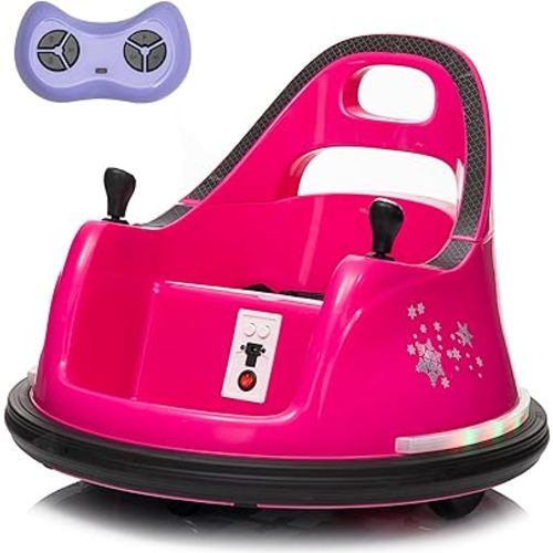 Bumper Car for Kids Toddlers, 12V Kids Ride On Toy with Parent Remote Control, Baby Electric Bumping Car w/ 360 Degree Spin, LED Lights, Kids Cars to Drive w/Music, Safety Belt, Rose Pink