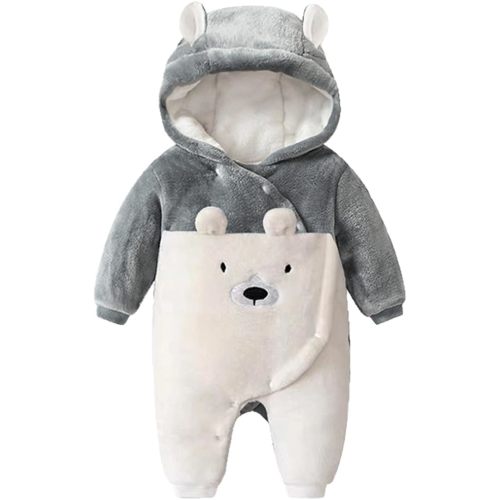 Fairy Baby Newborn Baby Snowsuit Bear Onesie Romper Winter Warm Coat Infant Fleece Footie Jumpsuit for Girls Boys 0-18M - Gray Bear - 0-3 Months