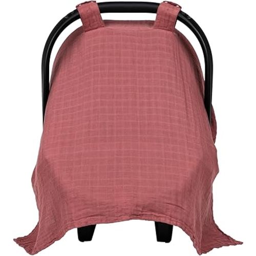 Meracorallo Muslin Baby Car Seat Cover, Lightweight Breathable Soft Infant Carrier Cover Carseat Canopy for Baby Boys and Girls, Earthy Red