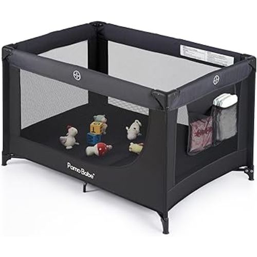 Pamo Babe Portable Crib Baby Playpen with Mattress and Carry Bag (Black)