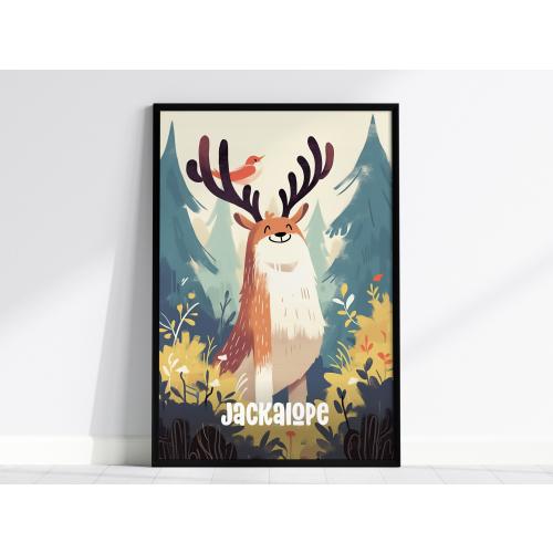 Jackalope - Cute Cryptids Series Kids Room Framed Poster Art Toddler Boys Bedroom Child's Nursery Print Woodland Myth Lore Cryptozoology Set