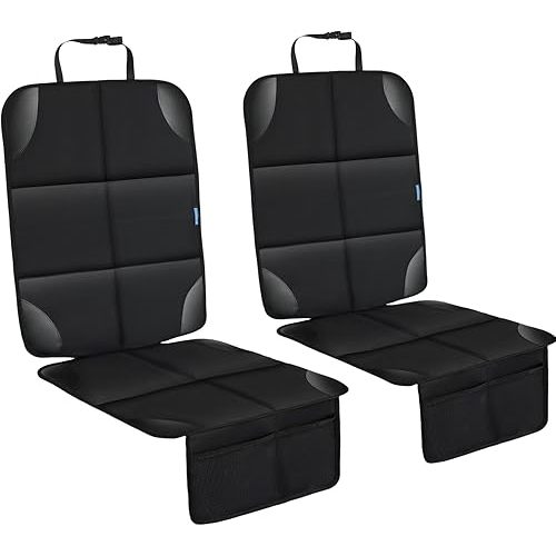 Car Seat Protector for Child Carseat, 2 Pack Protect Car Seat Cover for Baby with Thickest Padding and Non-Slip Padded Backing Mesh Pockets Kids Pets Car Back Seat Protectors(Black)