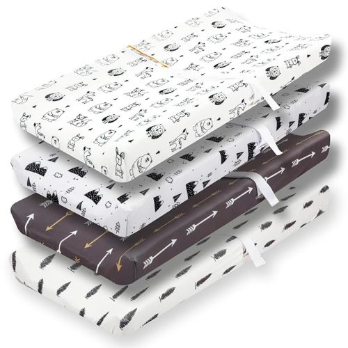 4 Pack Changing Pad Covers Woodland Forest Animals Wood Neutral Unisex Fitted Baby Changing Pad Cover Set for Baby Boys or Girls