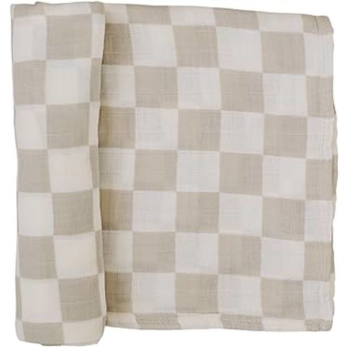 Mebie Baby Taupe Checkered Muslin Swaddle, Modern and Neutral Swaddle Blanket for Baby Girl or Boy, Soft Baby Blankets, Newborn Swaddle Blanket, 0-3 Month, Comfy Wrap, Baby Essentials & Gifts