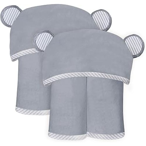 SWEET DOLPHIN 2 Pack Hooded Baby Towel, 100% Rayon Made from Bamboo, Baby Bath Towel with Hood for Babies, Infant, Toddler and Kids, Large 35 x 35 inch - Grey
