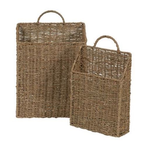 Household Essentials Rectangular Wicker Hanging Baskets Set Of 2 Small And Large: Seagrass Decorative Storage, Brown, Rectangle