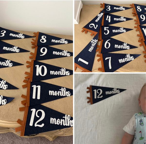 Flag Milestone | pennant Birth Announcement | Modern Milestones | Baby Shower gift | Boho Baby | Wooden Milestone | Newborn | Pregnancy