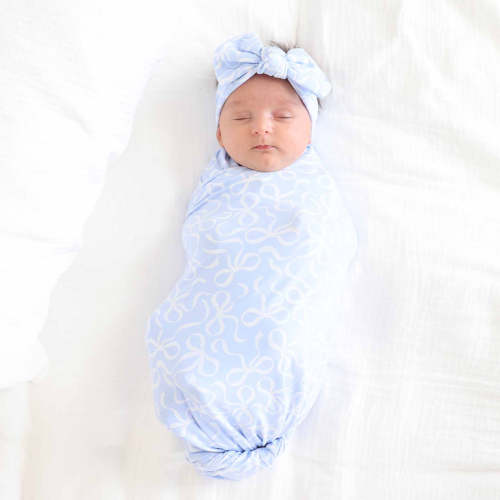 Blue-tiful Bows Oversized Swaddle Blanket