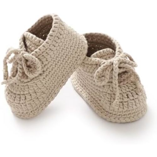 Hadetoto Baby Booties Newborn Cotton Knit Shoes Hand Crochet Soft First Walking Cozy Sneaker for Infant Boys Girls