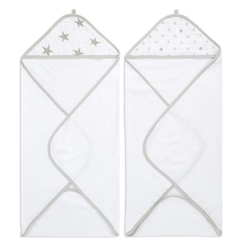 aden + anais Classic Hooded Baby Bath Towel, 100% Terry Cotton, 2 Pack, Dusty