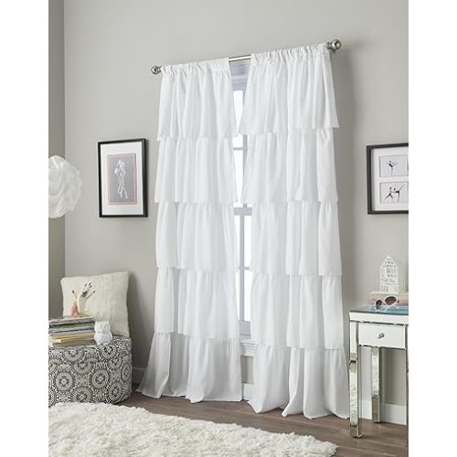 Curtainworks Flounced Curtain Panel, 84-inch, White,1Q82460GWT