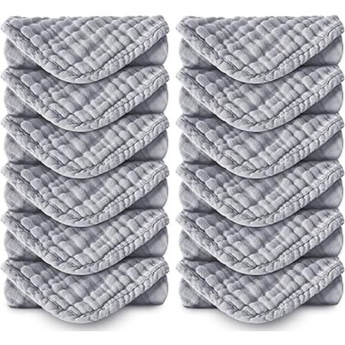 Muslin Burp Cloths 100% Cotton Large 20''x10'' Extra Soft and Absorbent Baby Wash Cloths Spit Up Rags - Baby Burping Cloth for Boys Girls Items(12 Pack Grey)