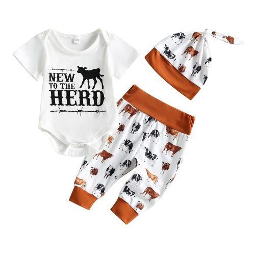 Kayotuas Newborn Baby Boy Girl Clothes Cute Romper Bodysuit and Pants with Hat Western/Ocean 3 Piece Coming Home Outfits