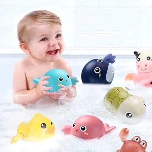 Baby Bath Toys, 6 Pack Wind Up Turtle & Fish Set for Toddlers & Kids, Fun Floating Bathtub & Pool Toys, Water Play Gift for Ages 1-4