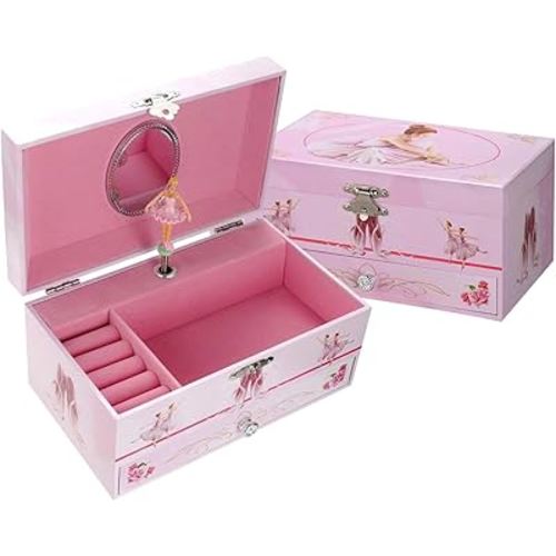 Sweet Musical Jewelry Box with Pullout Drawer and dancing Ballerina Girl Figurines Music Box Jewel Storage Case for girls