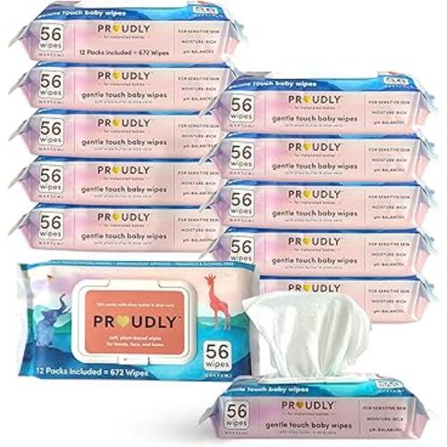 PROUDLY Gentle Touch Baby Wipes, Unscented & Hypoallergenic Wipes for Black & Brown Babies' Skin Care, 672 Count (12-Pack)