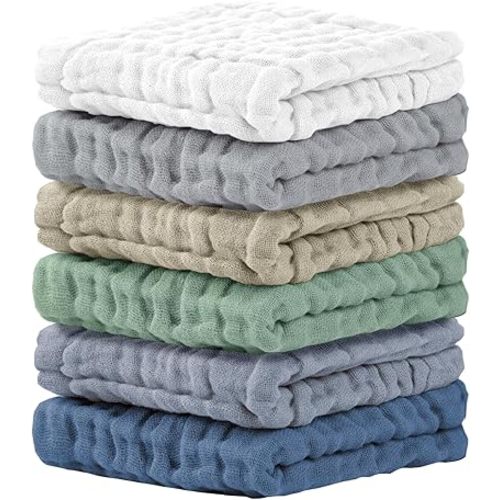 Cuddle Campus Baby Washcloths 6 Packs, Muslin Washcloths Baby,Cotton Burp Cloths, Extra Absorbent and Soft Wash Clothes for Newborns, 12x12 Inches