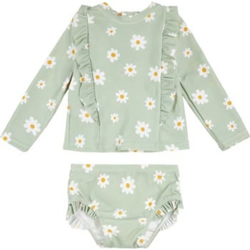 Daisy Print Long Sleeve Two-Piece Swimsuit, 12-18M