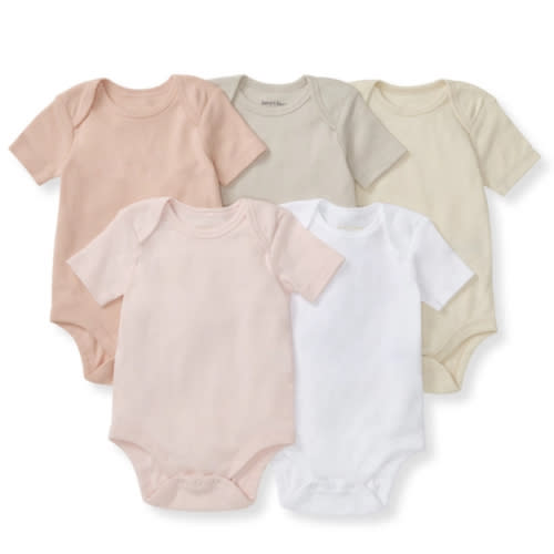 Solid Organic Cotton Short Sleeve Baby Bodysuits 5 Pack Ash