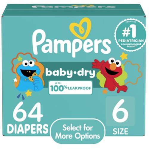 Pampers Baby Dry Diapers, Leakproof Night Protection, Size 6, Hypoallergenic - 64 Count